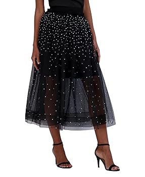 BCBGMAXAZRIA Women's Pull On A Line Midi Tulle Skirt, Black